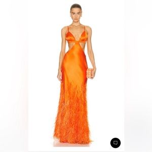 CULT GAIA RAISA PAPAYA GOWN FEATHER LONG ORANGE